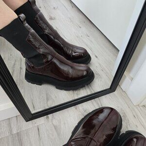 3.1 Phillip Lim | Kate-Lug burgundy patent leather platform combat boots WMS 7.5